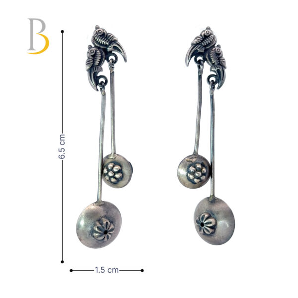Elegant Silver Oxidized Parrot Earrings