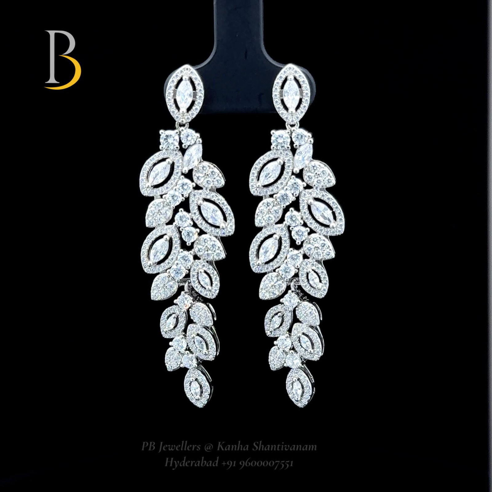 92.5 Sterling Silver CZ Leaf Drop Earrings β¨