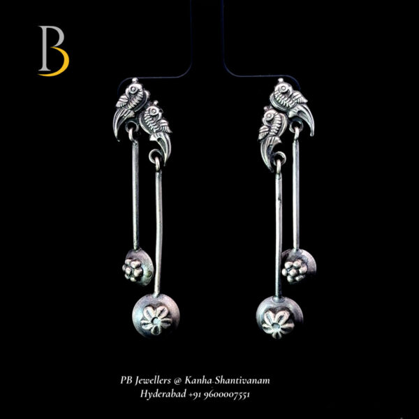 Elegant Silver Oxidized Parrot Earrings