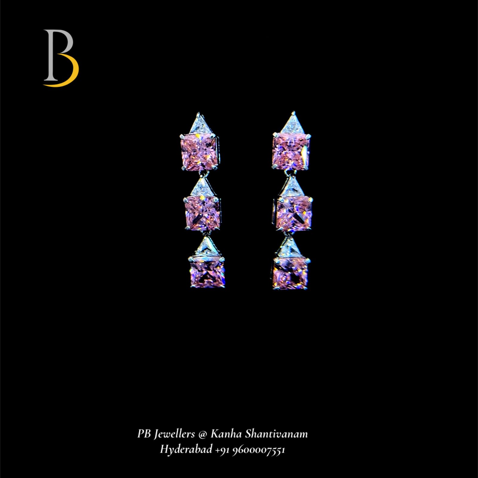 92.5 Sterling Silver Pink Cubic Zirconia Drop Earrings ✨