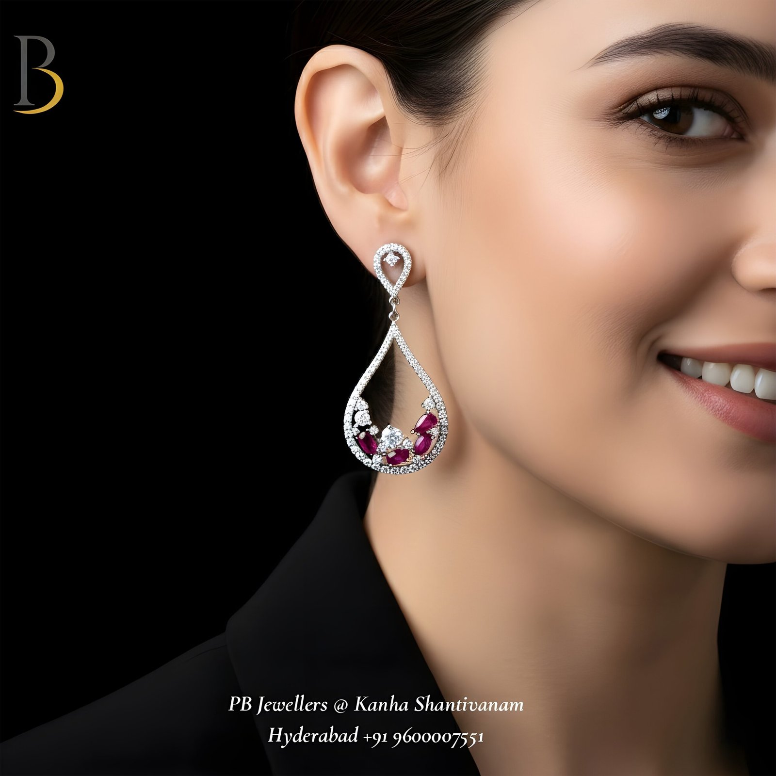 92.5 Silver Ruby & Zircon Teardrop Earrings β¨