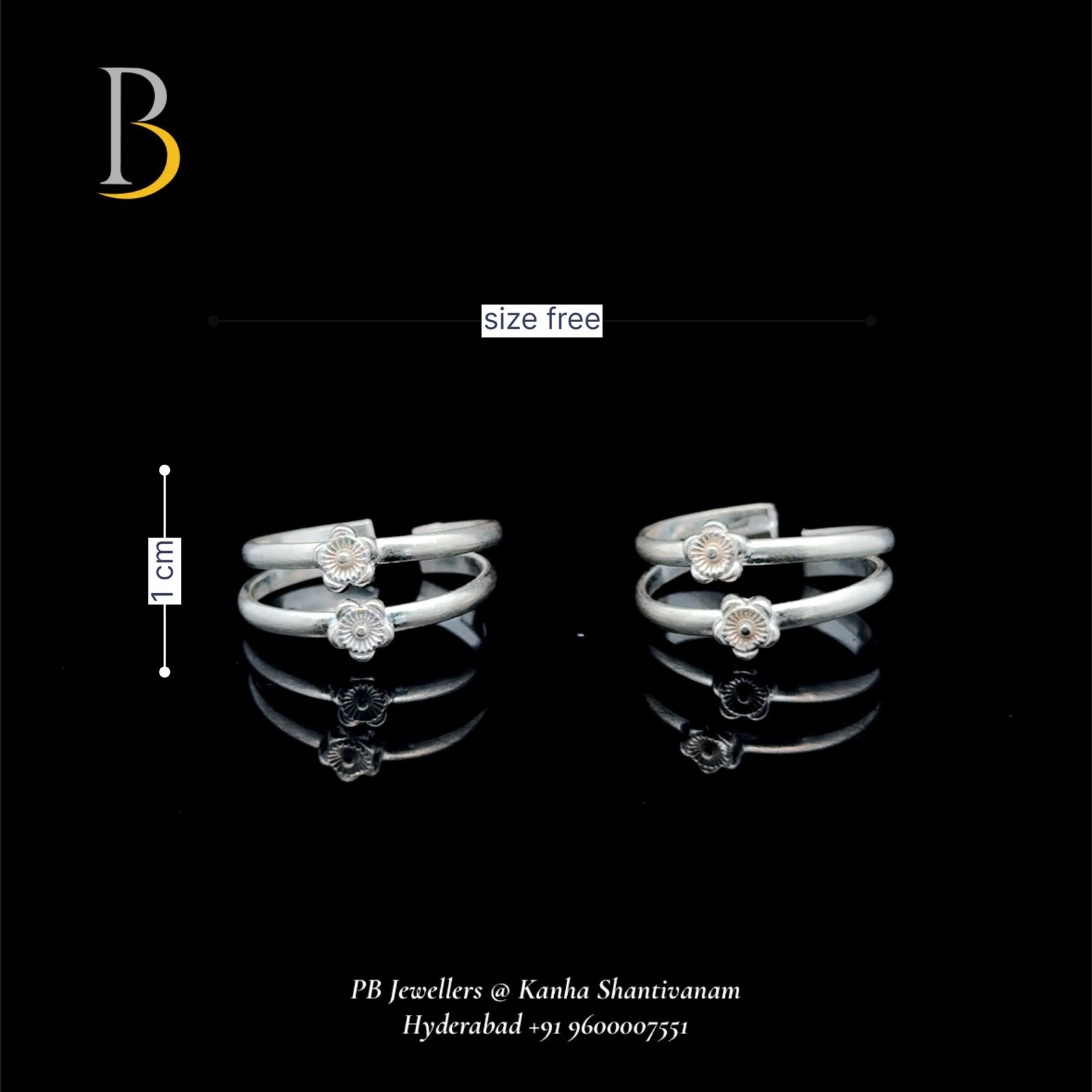 92.5 Silver Adjustable Toe Ring with Twin Floral Design