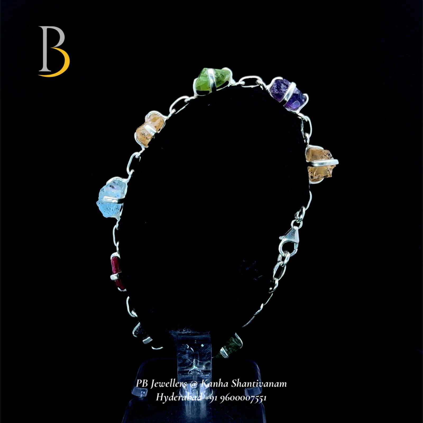 92.5 Silver Multi-Gemstone Raw Bracelet ✨