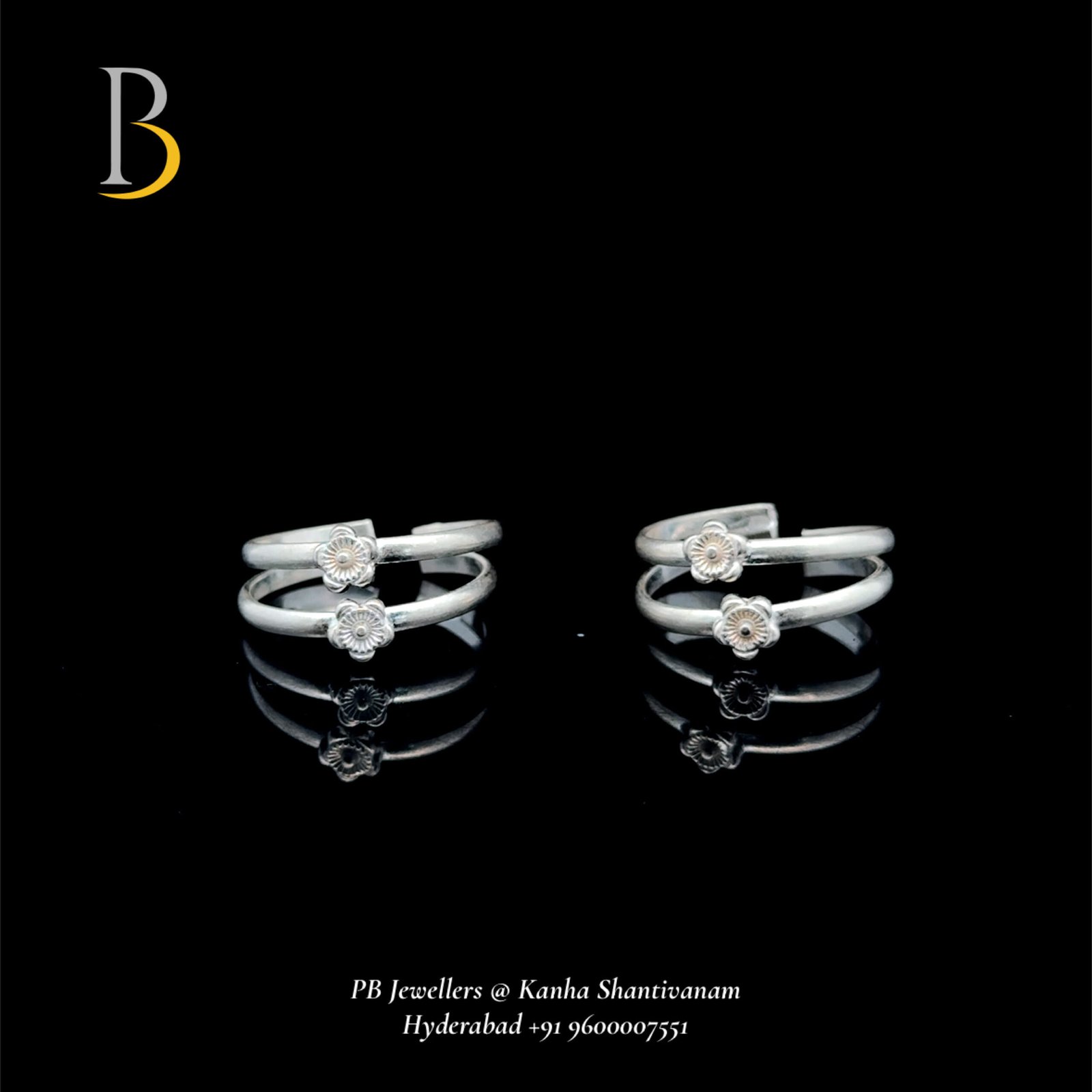 92.5 Silver Adjustable Toe Ring with Twin Floral Design