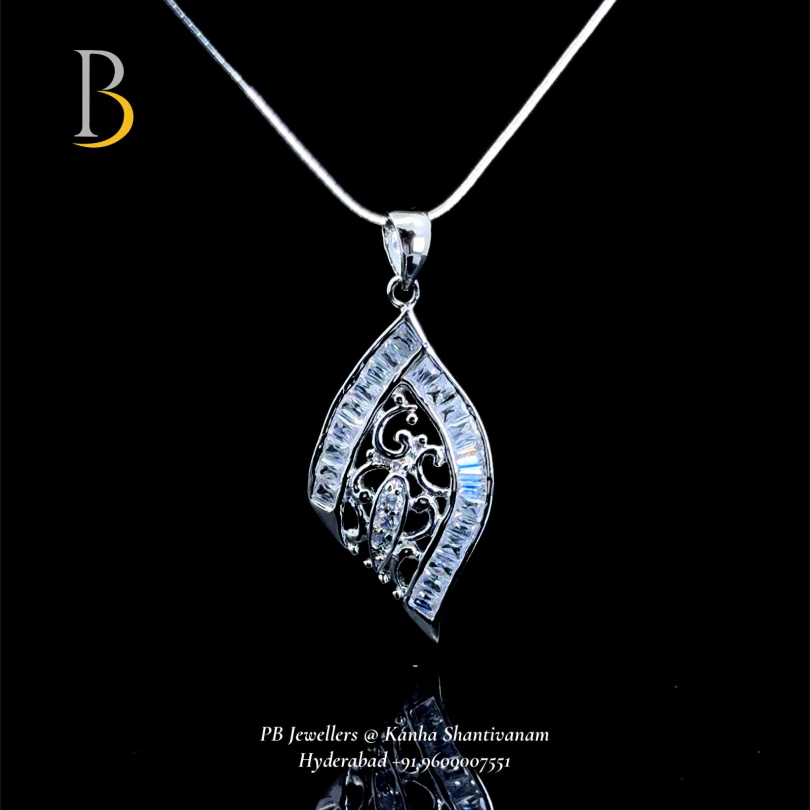 92.5 Sterling Silver Cubic Zirconia Leaf Pendant β¨