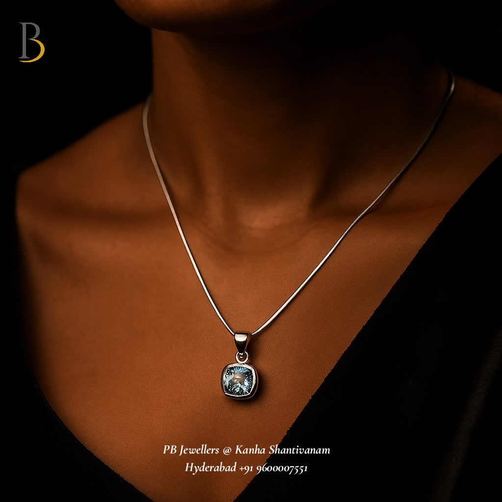 92.5 Sterling Silver Blue Topaz Solitaire Pendant ✨