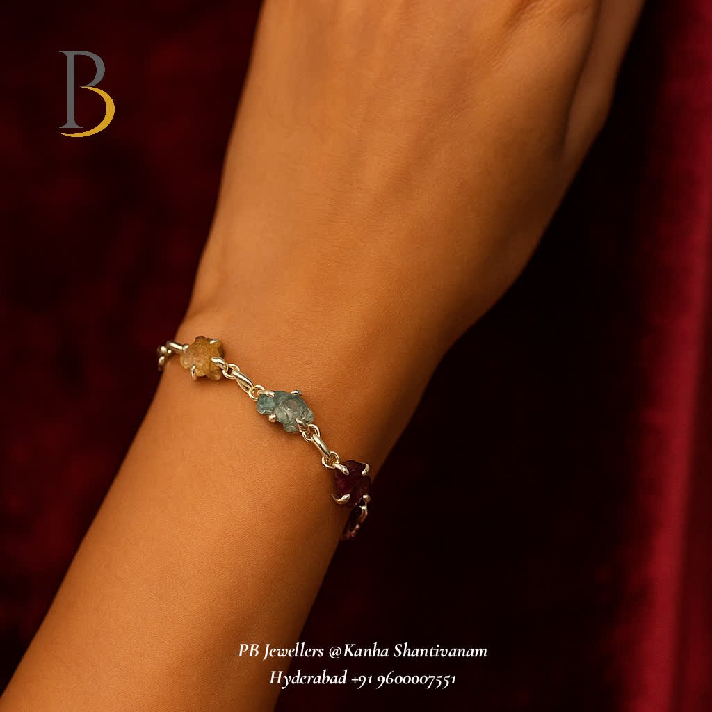 92.5 Silver Multi-Gemstone Raw Bracelet ✨