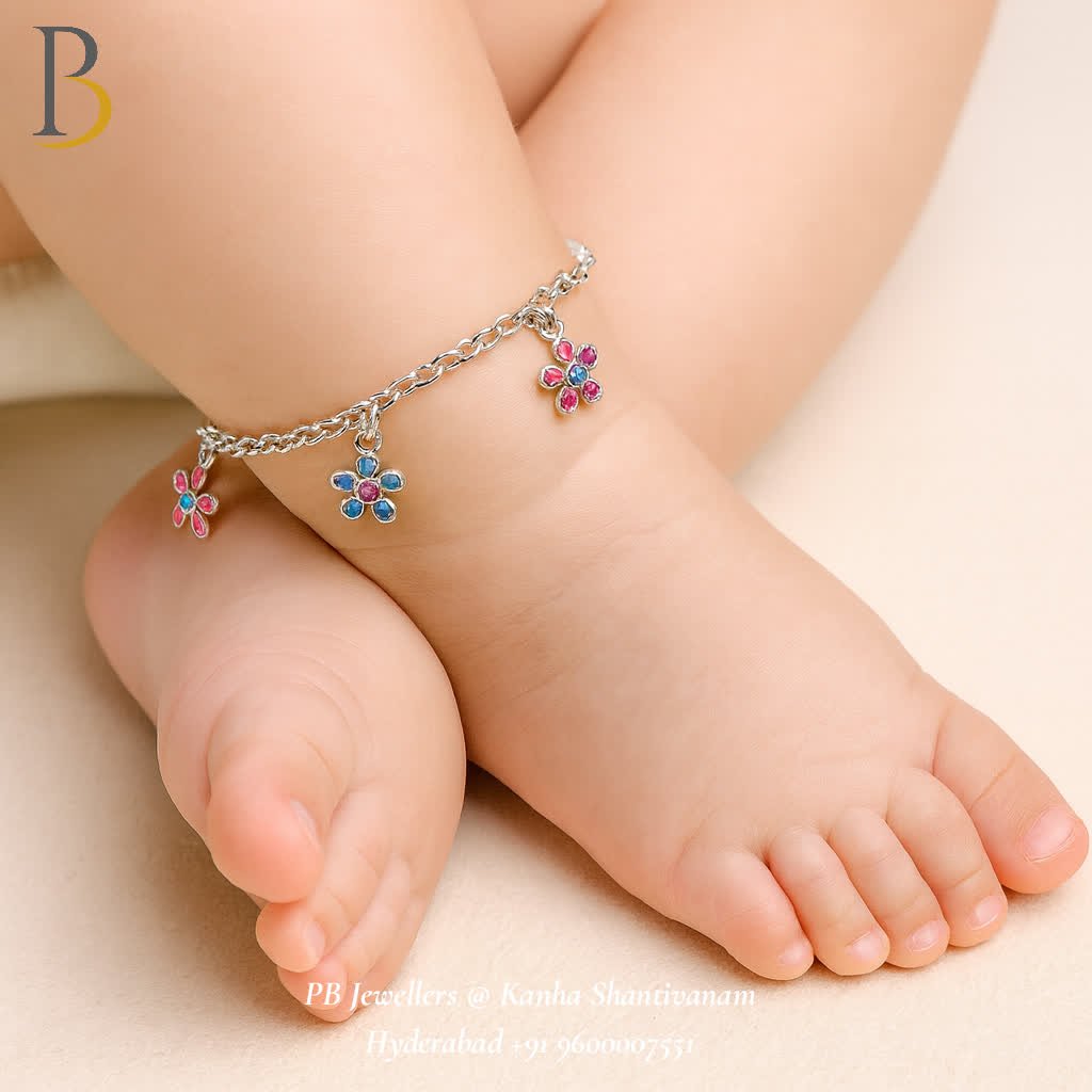 Cute 92.5 Silver-Colorful Flower Charm Anklet