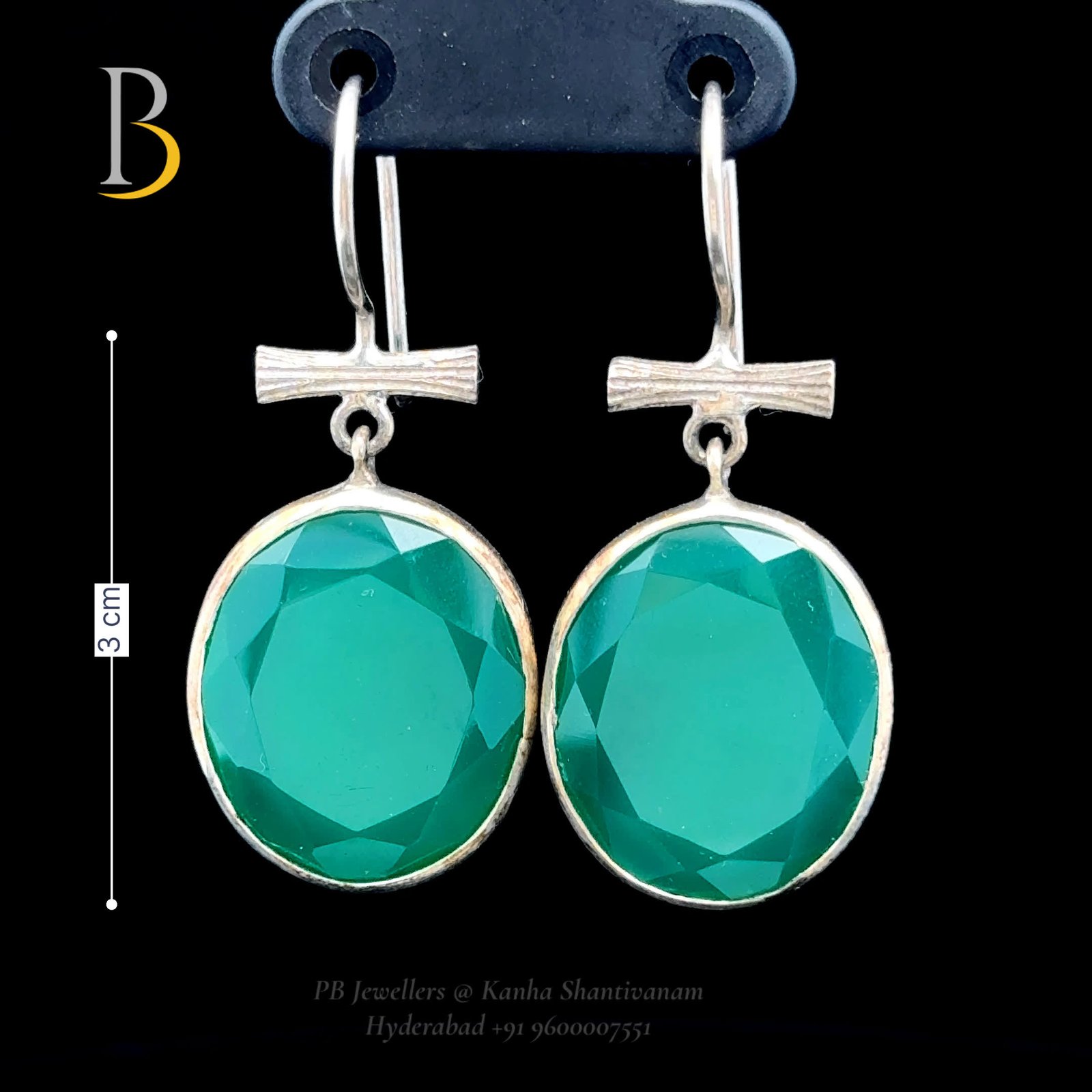 92.5 Sterling Silver Green Onyx Oval Drop Earrings ✨