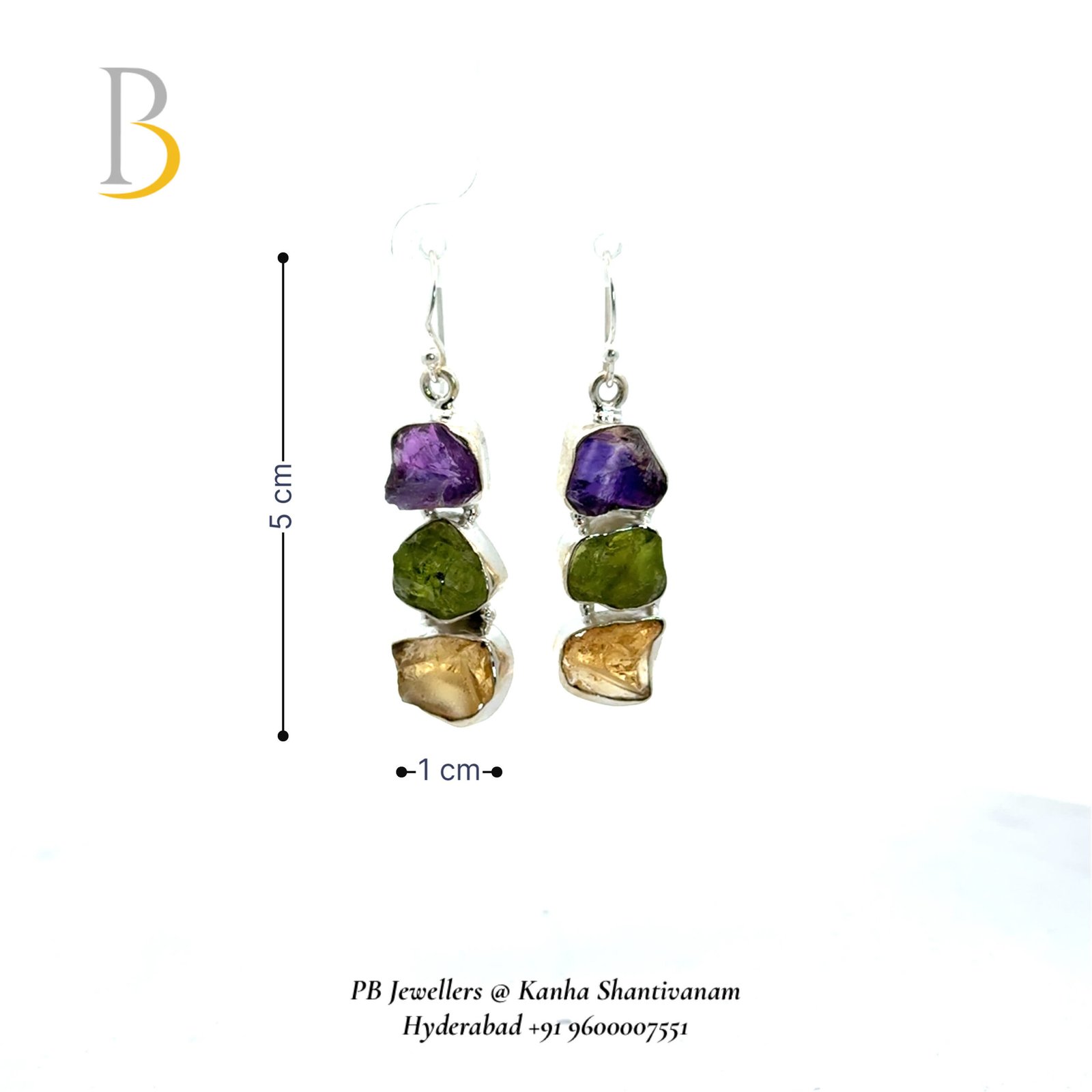92.5 Silver Amethyst, Peridot & Citrine Earrings β¨