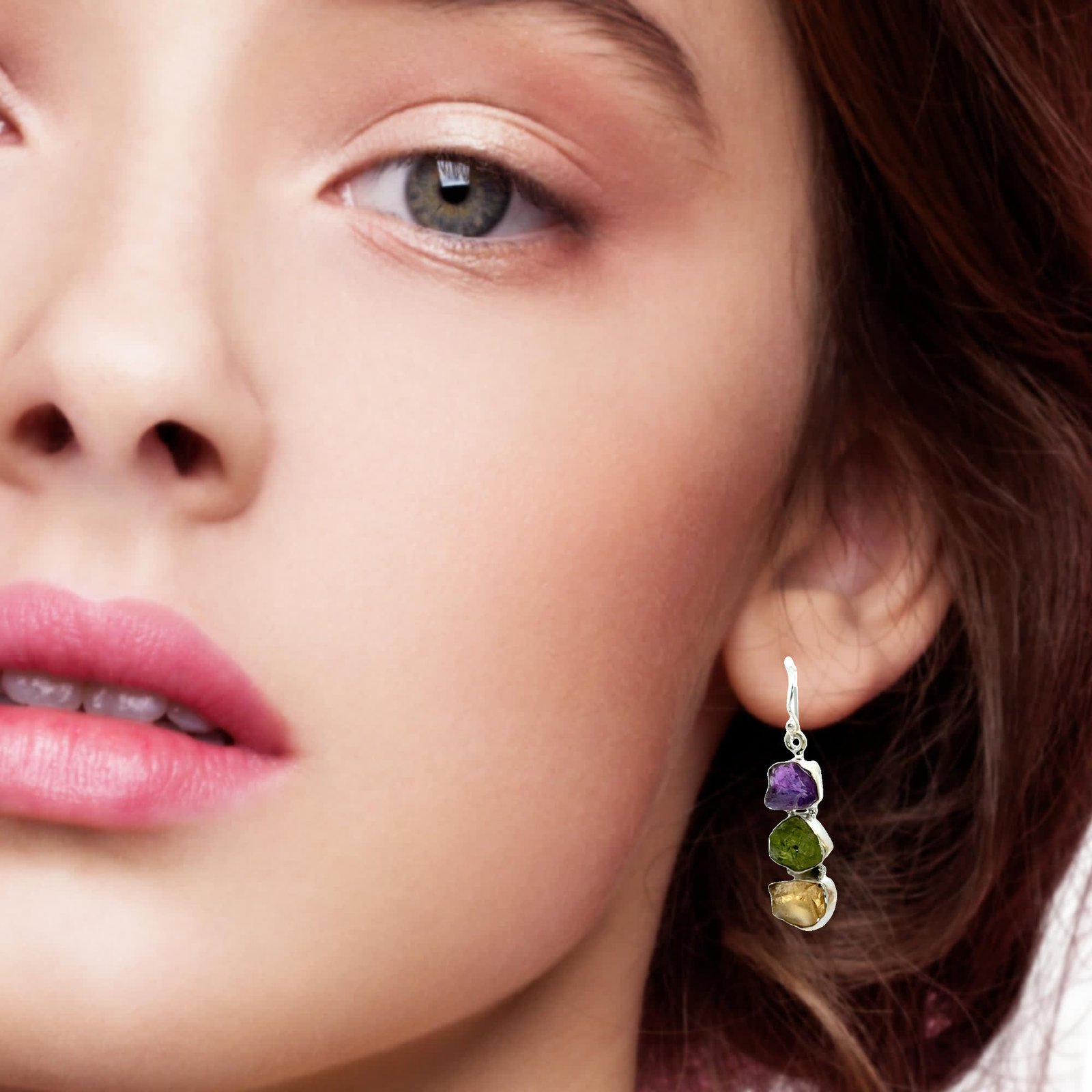 92.5 Silver Amethyst, Peridot & Citrine Earrings β¨