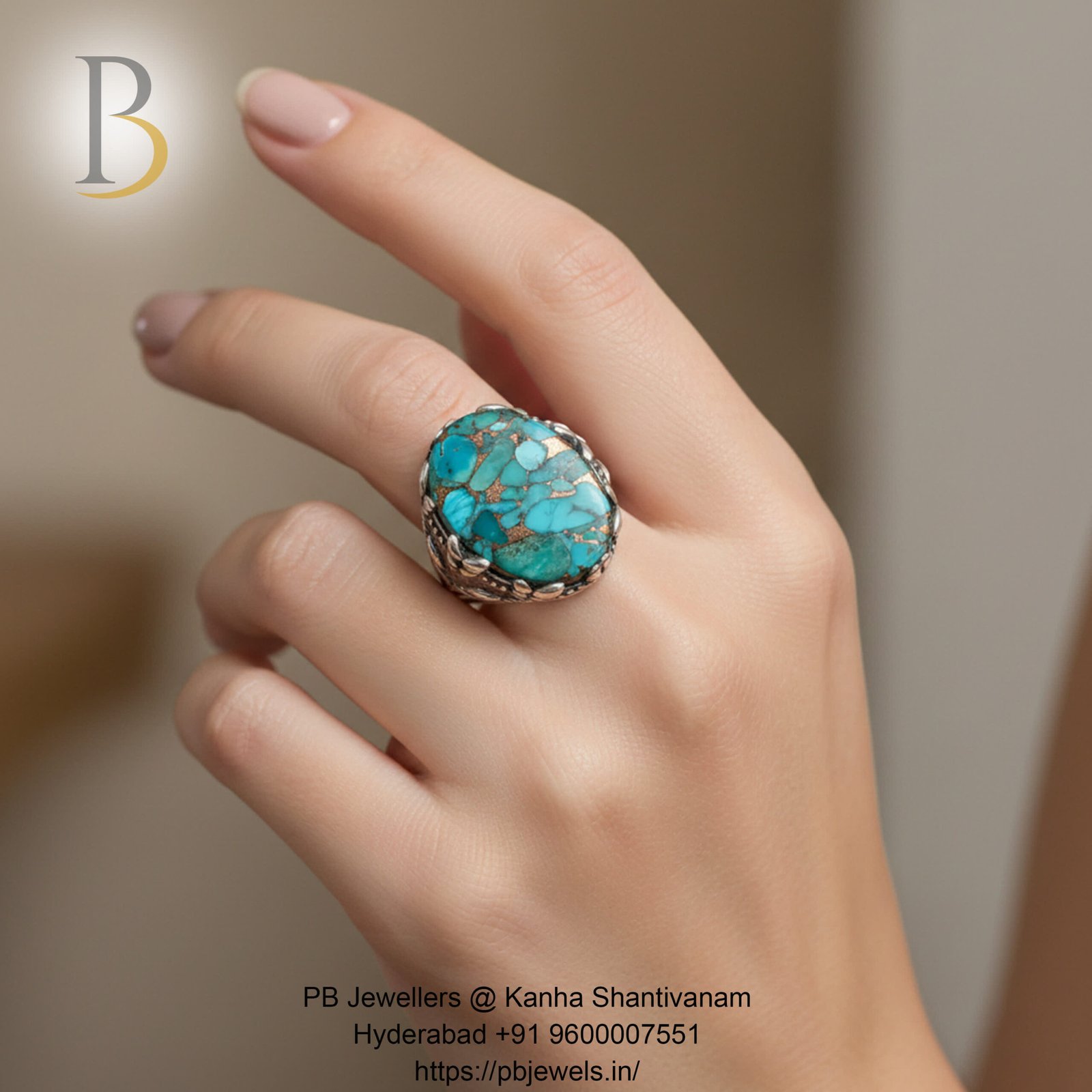 92.5 Silver Turquoise Matrix Oval Ring ✨