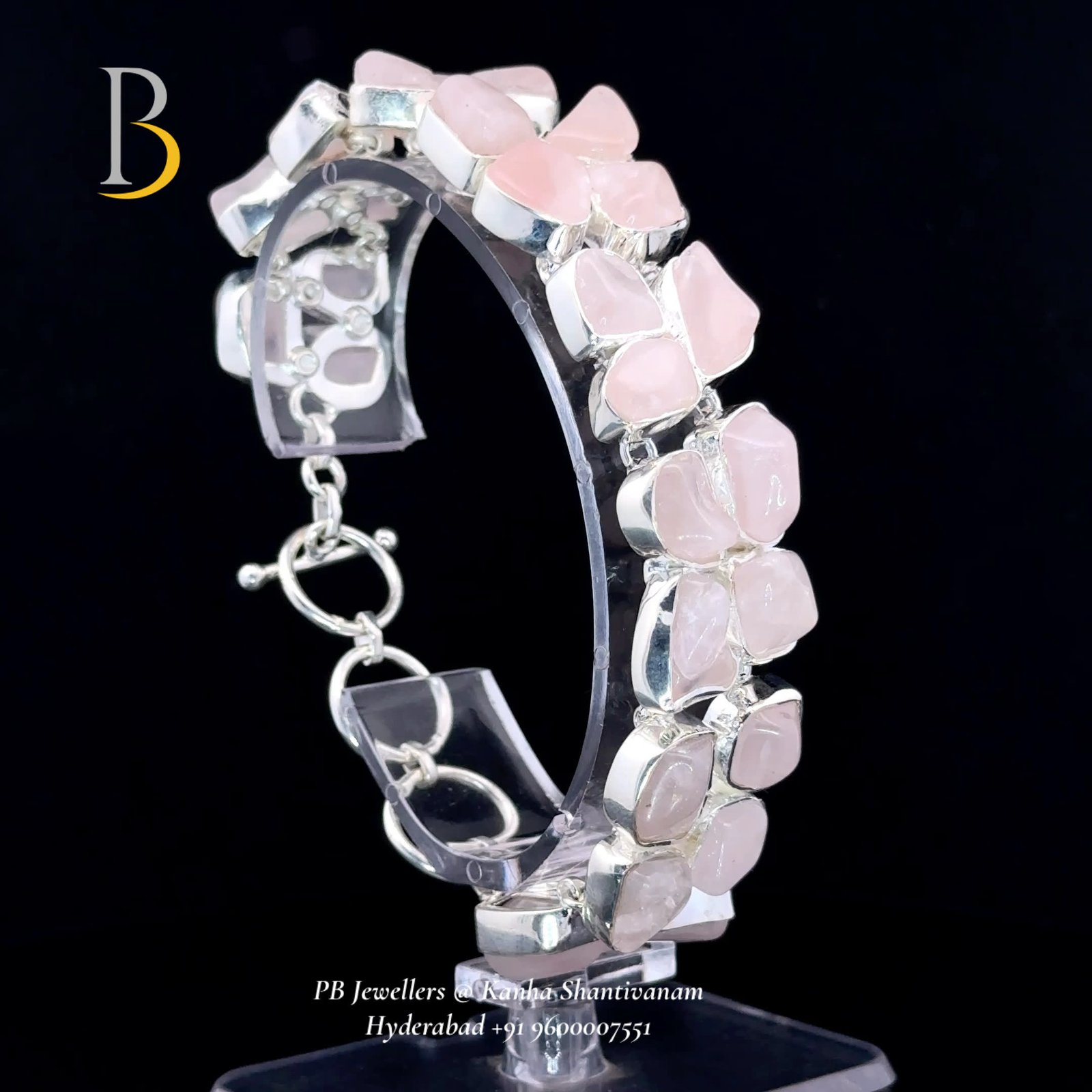 92.5 Silver Rose Quartz Bracelet 🌸