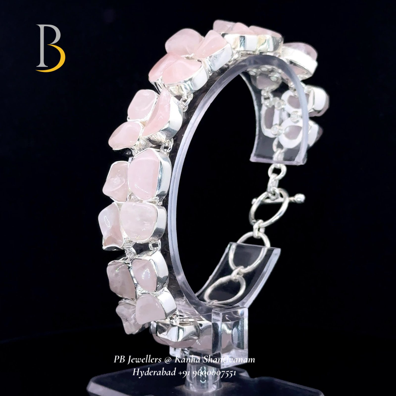 92.5 Silver Rose Quartz Bracelet 🌸