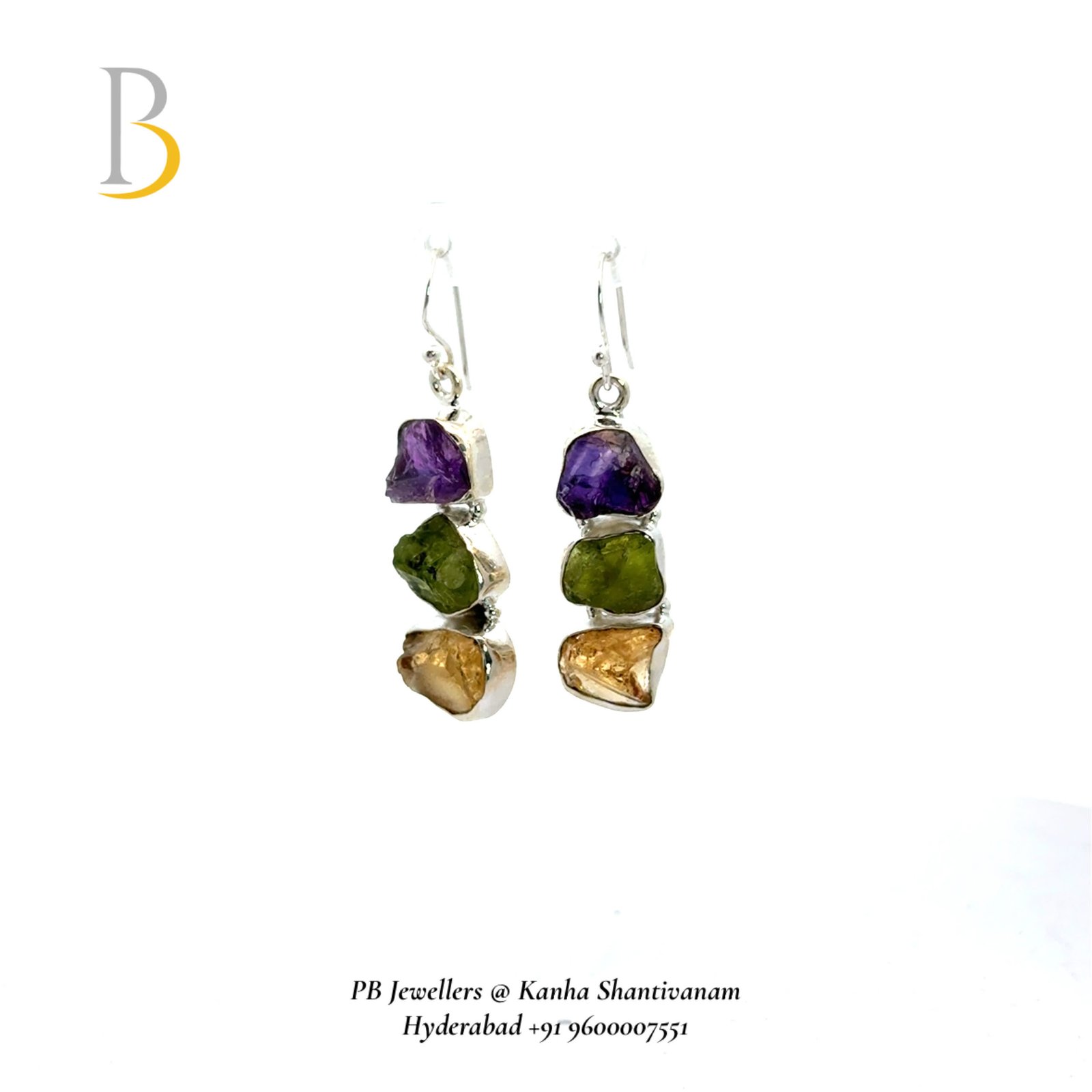 92.5 Silver Amethyst, Peridot & Citrine Earrings β¨
