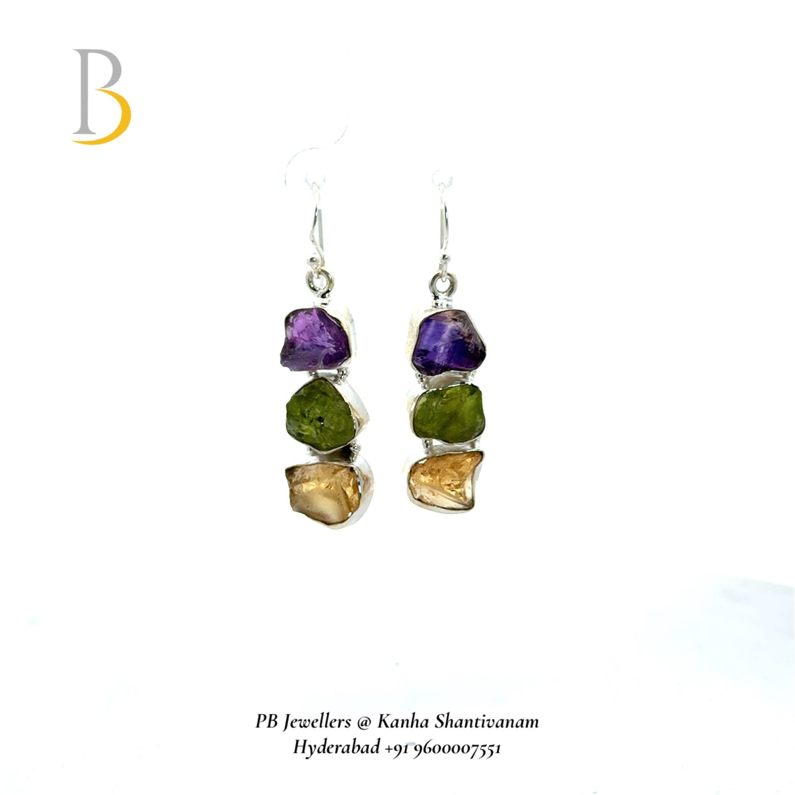 92.5 Silver Amethyst, Peridot & Citrine Earrings β¨