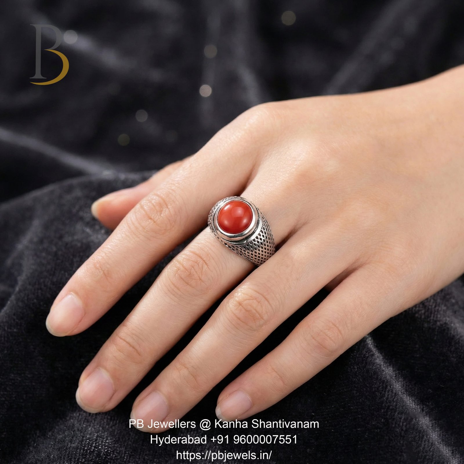 92.5 Silver Red Carnelian Adjustable Ring ✨