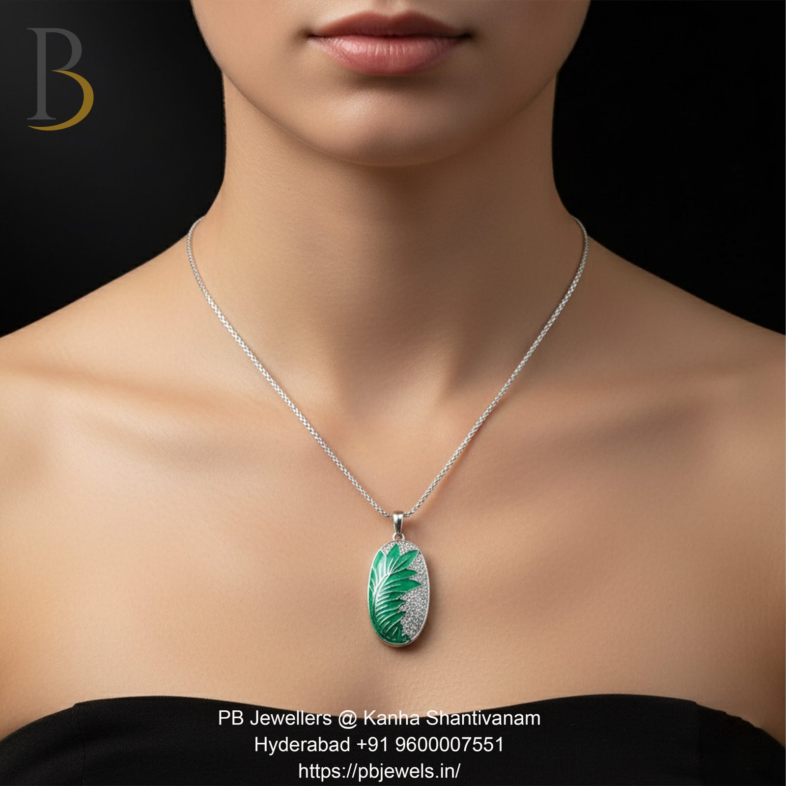 92.5 Silver Green Enamel Leaf Set ✨