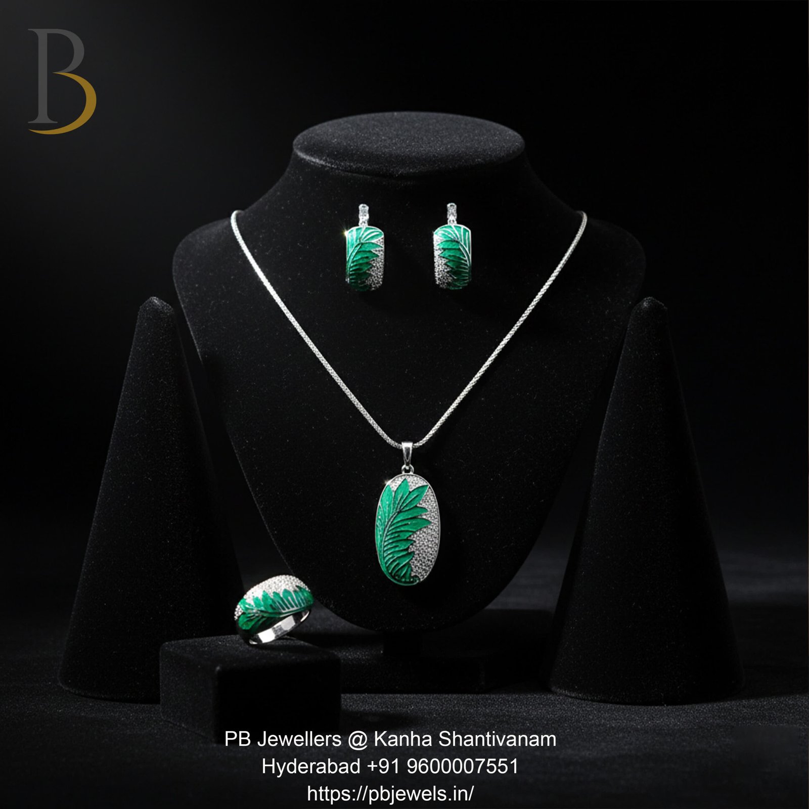 92.5 Silver Green Enamel Leaf Set ✨