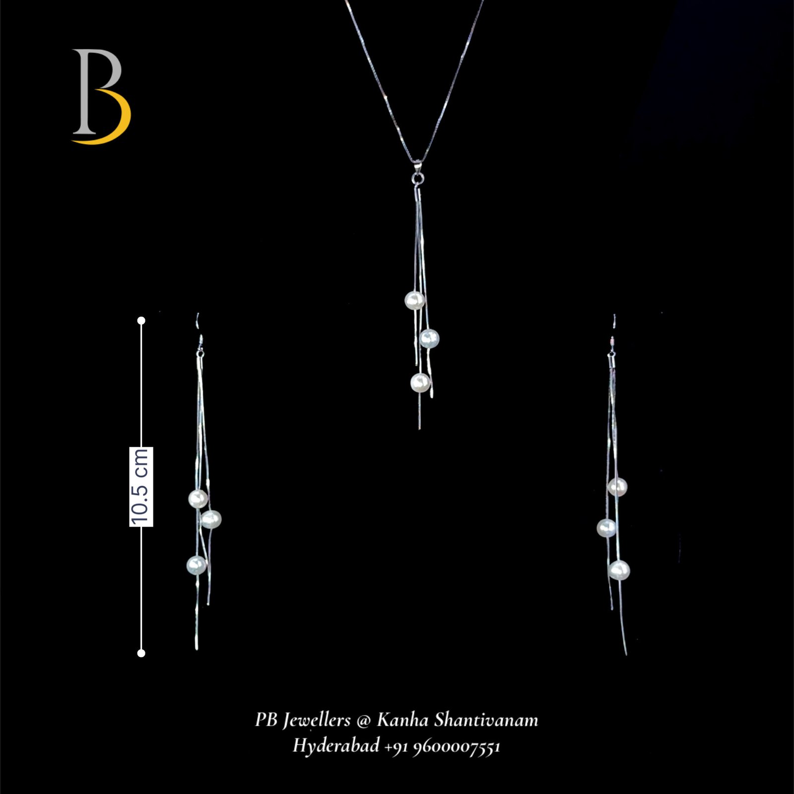 92.5 Sterling Silver Pearl Cascade Drop Jewelry Set ✨