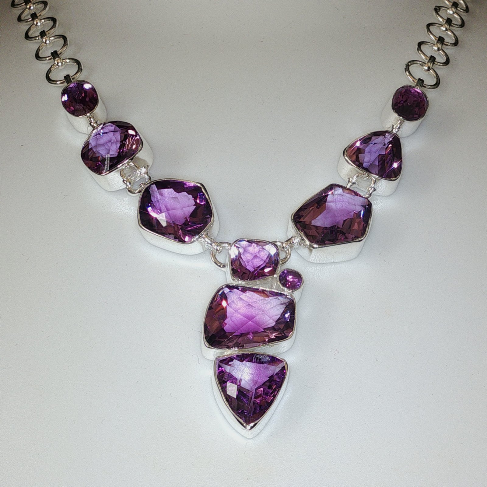 92.5 Sterling Silver Amethyst Statement Necklace Set β¨