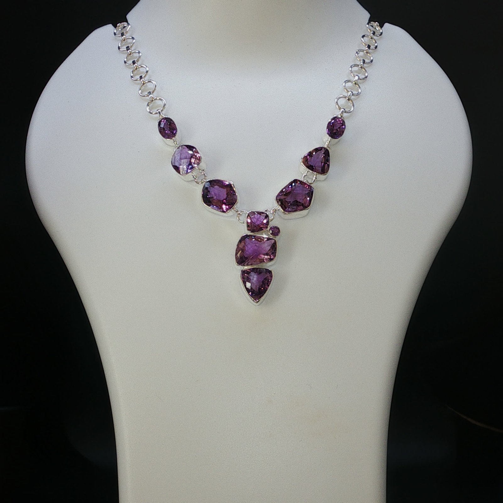92.5 Sterling Silver Amethyst Statement Necklace Set β¨