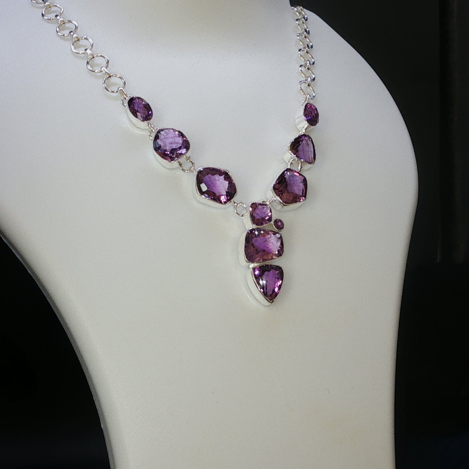 92.5 Sterling Silver Amethyst Statement Necklace Set β¨