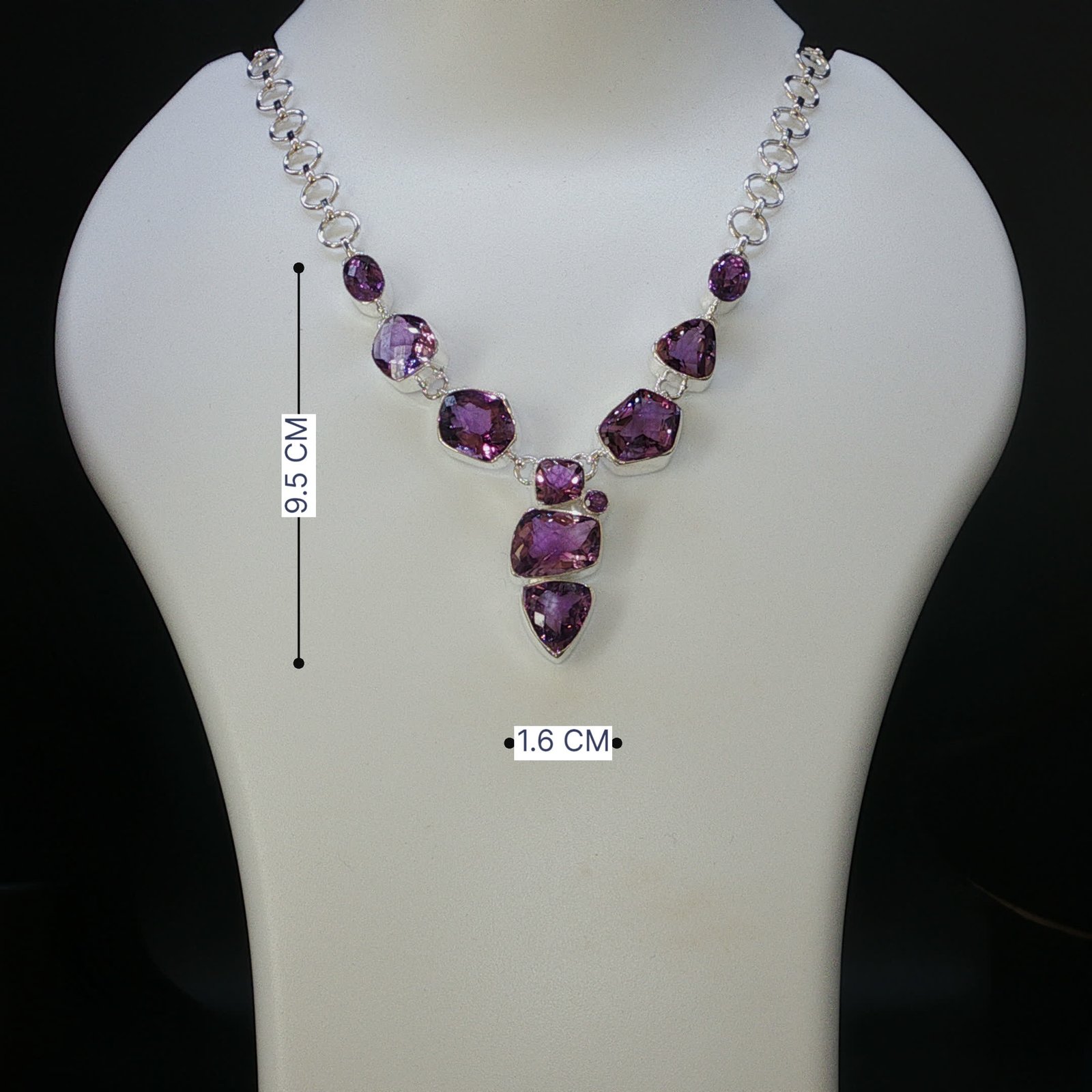 92.5 Sterling Silver Amethyst Statement Necklace Set β¨