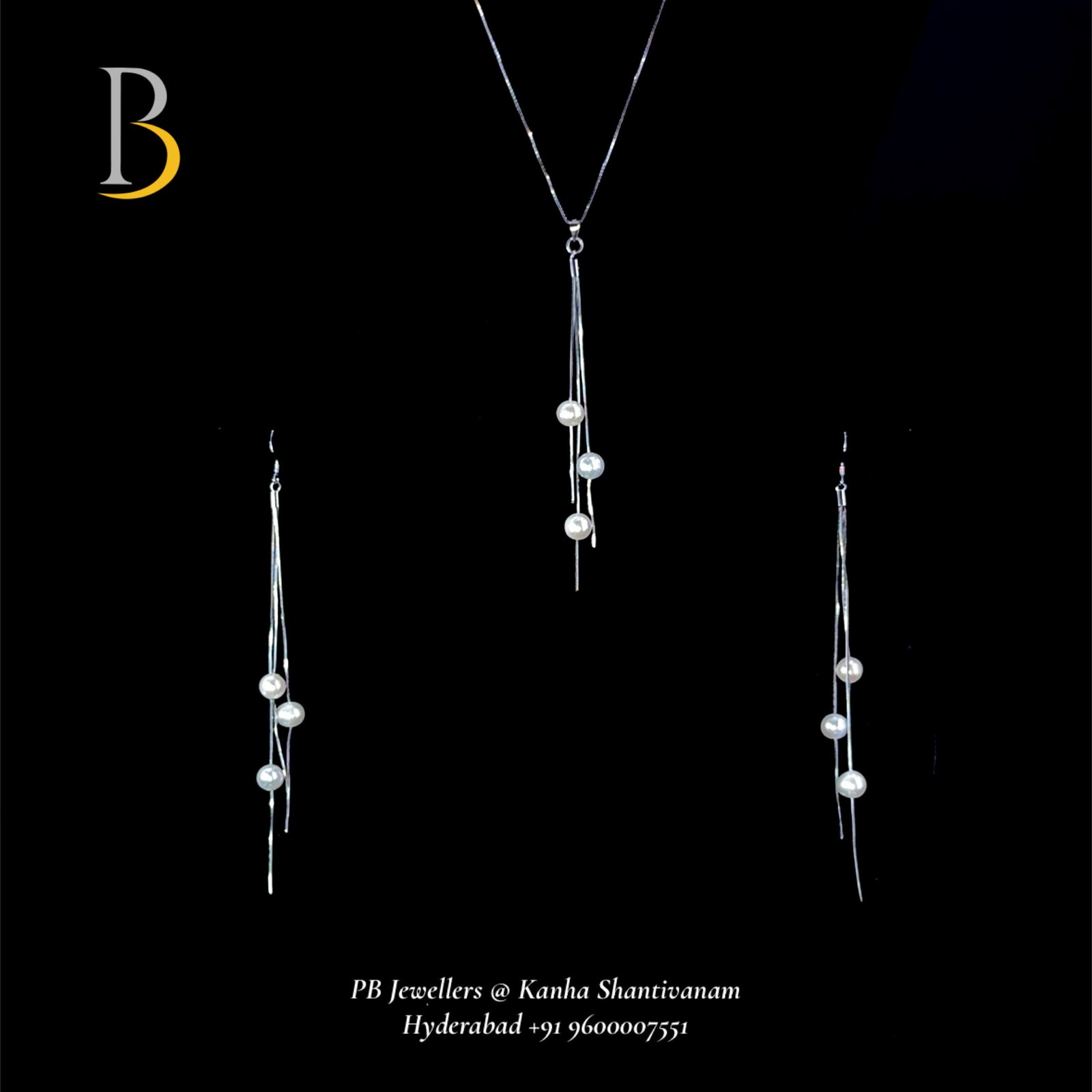 92.5 Sterling Silver Pearl Cascade Drop Jewelry Set ✨