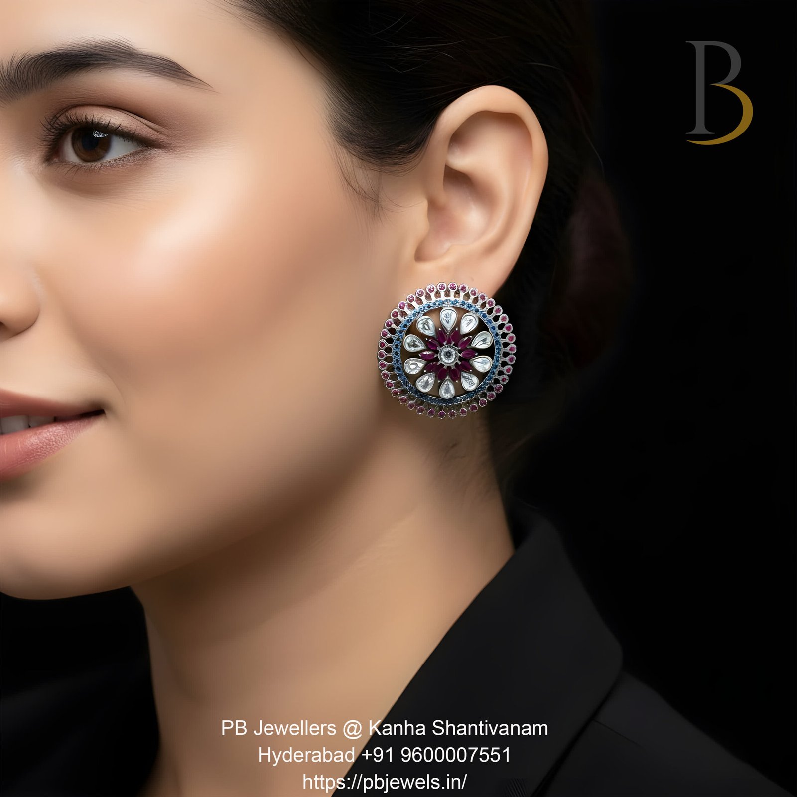 92.5 Sterling Silver Multicolor CZ Floral Stud Earrings β¨