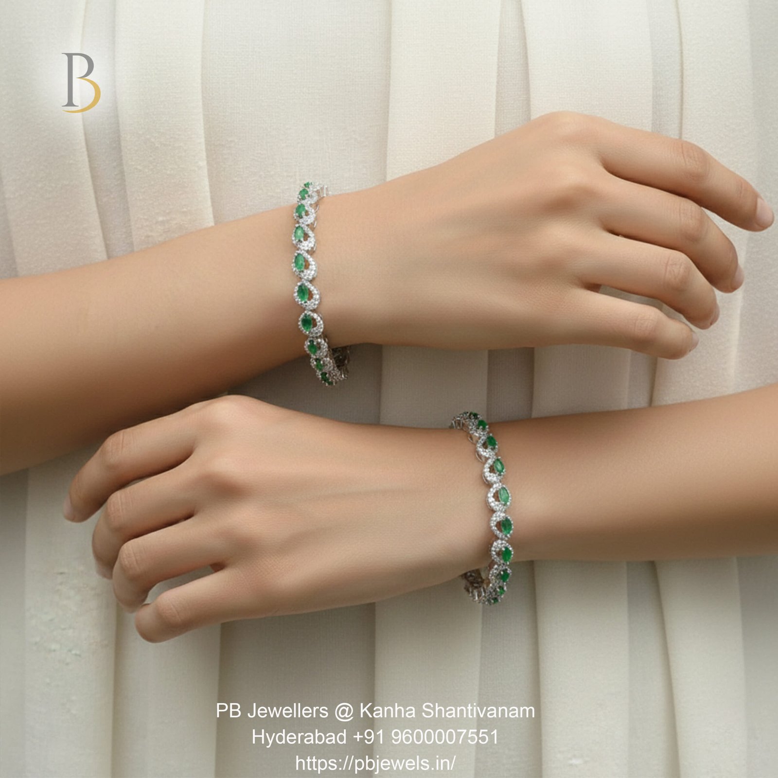 92.5 Silver Emerald & CZ Bangle β¨