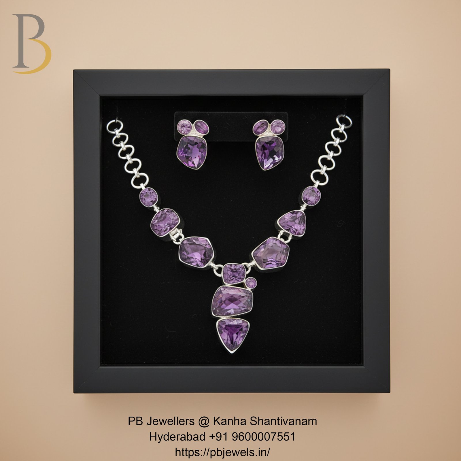 92.5 Sterling Silver Amethyst Statement Necklace Set β¨